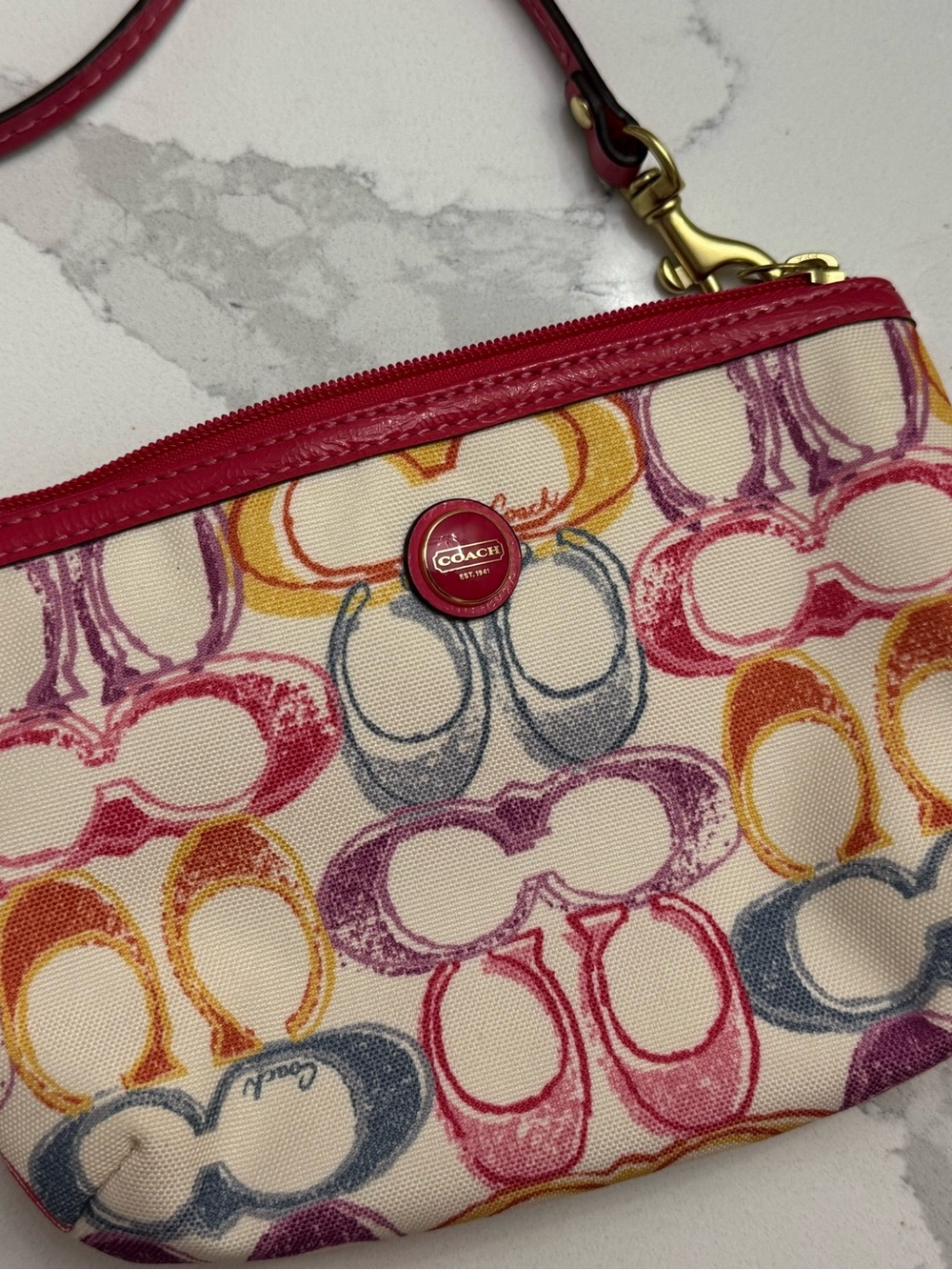 🌸HP!🌸 Coach Wristlet, Pink, blue, purple, yellow